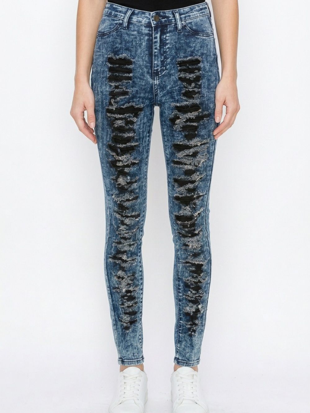 GJG DENIM | Acid Wash Distressed Jeans Fully Slashed Front Women’s Junior Size 5